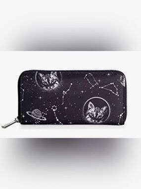 Lost Queen Space Cat Kitty Celestial Constellation Star Clutch Wallet
